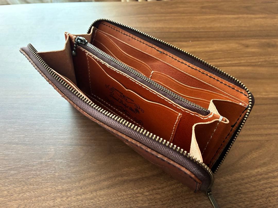 長財布　ラウンドウォレット　焼印　ハンドメイド