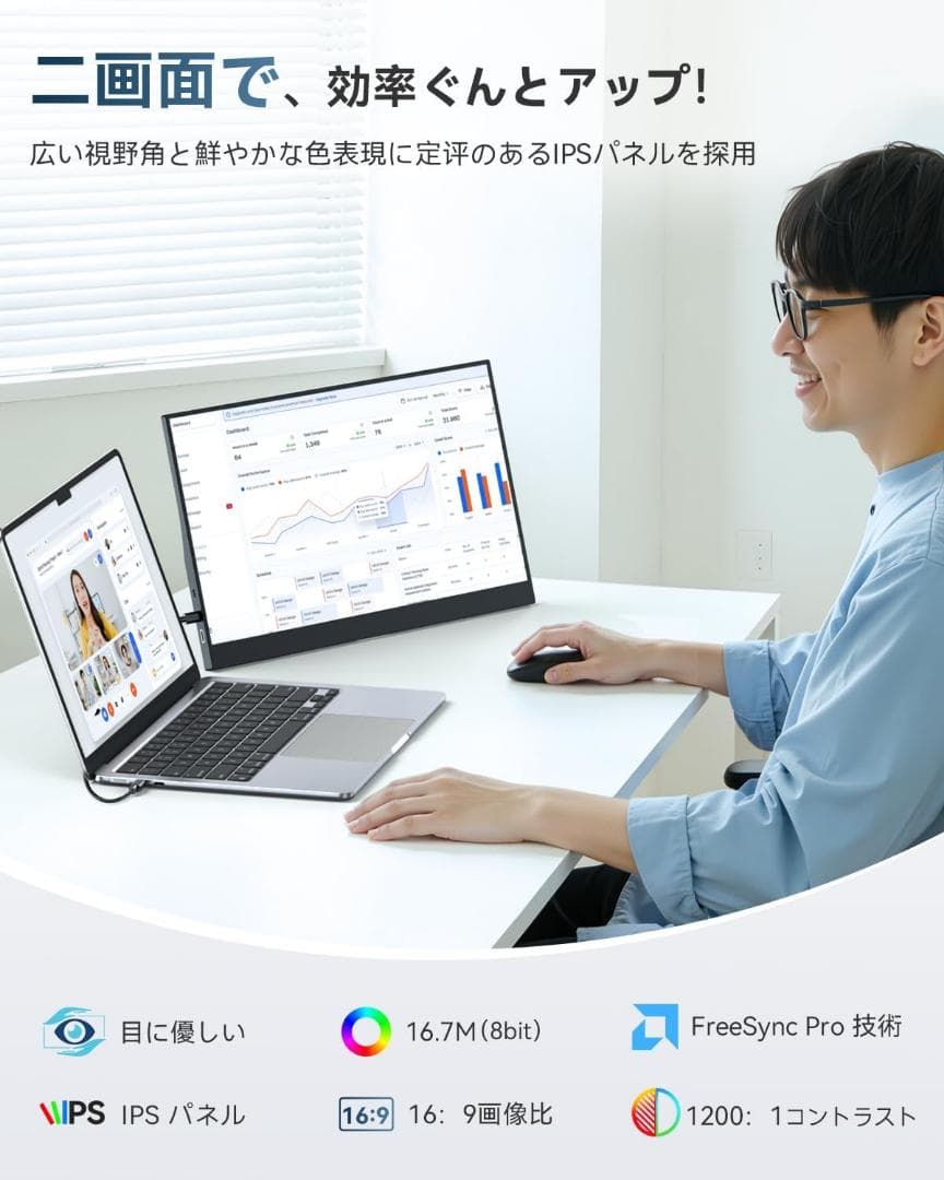 モバイルモニター 15.6インチ FHD 1920×1080 自立型