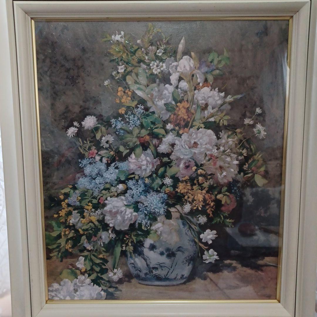 ルノアール花の絵画 白いフレーム付き