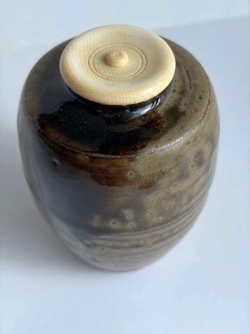 丹波焼　肩衝茶入　信水窯　仕覆付き　共箱