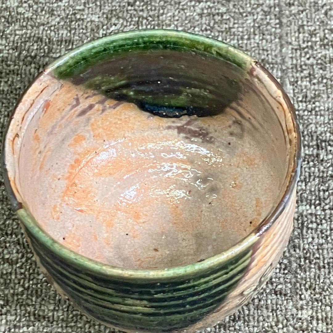 背戸窯 加藤丈助 織部焼 瀬戸茶碗 茶道具 松茶碗 共箱入り Sh0212-11