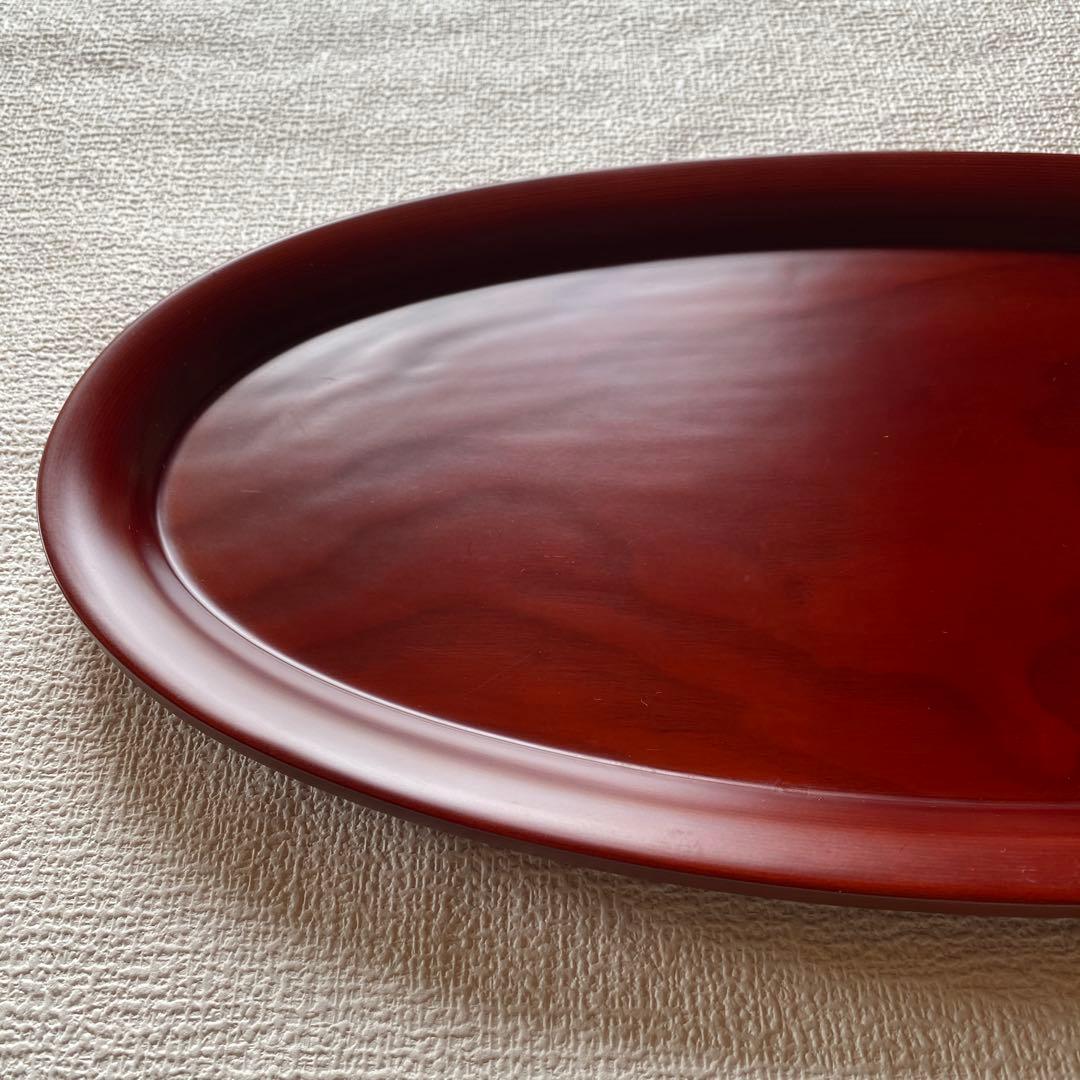 極美品✨希少サイズ✨紀州塗　春慶塗　くりぬき小判盆 厚型 お盆 トレー