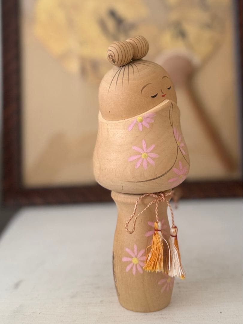 (希少)創作こけし「はにかみ」約20cm 20cm青木章 作