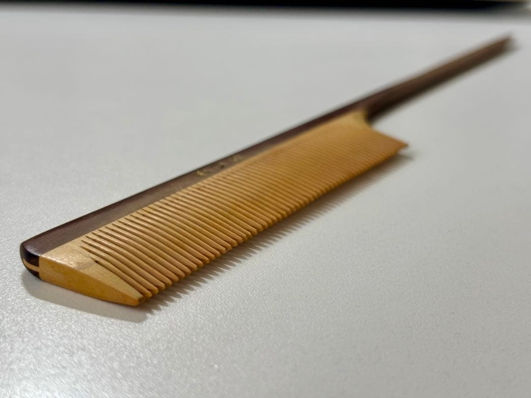 国産本つげ櫛（新品未使用・柄付き）手造り 21cm 袋包装付き