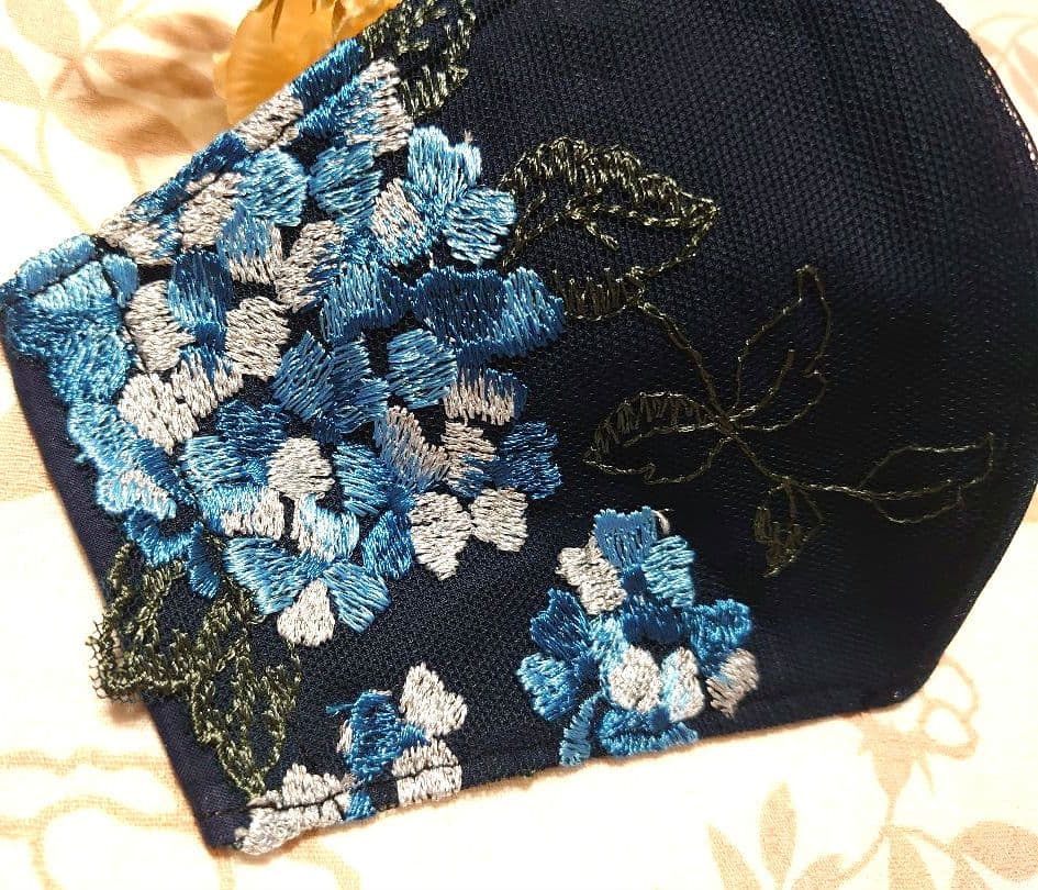 Ｎｏ．302 ブルー系紫陽花チュールレース♡ハンドメイドマスク