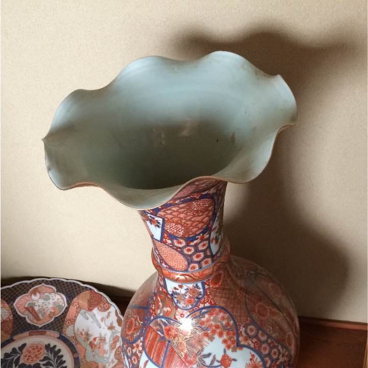 明治期　古伊万里 骨董　壺　大型　総手描き