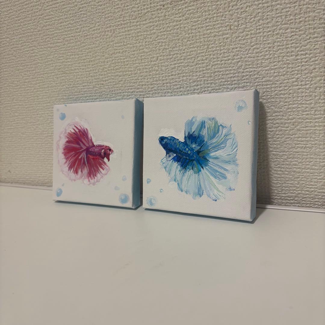 アクリル画 作品 赤 青 ベタ セット 絵画 小型