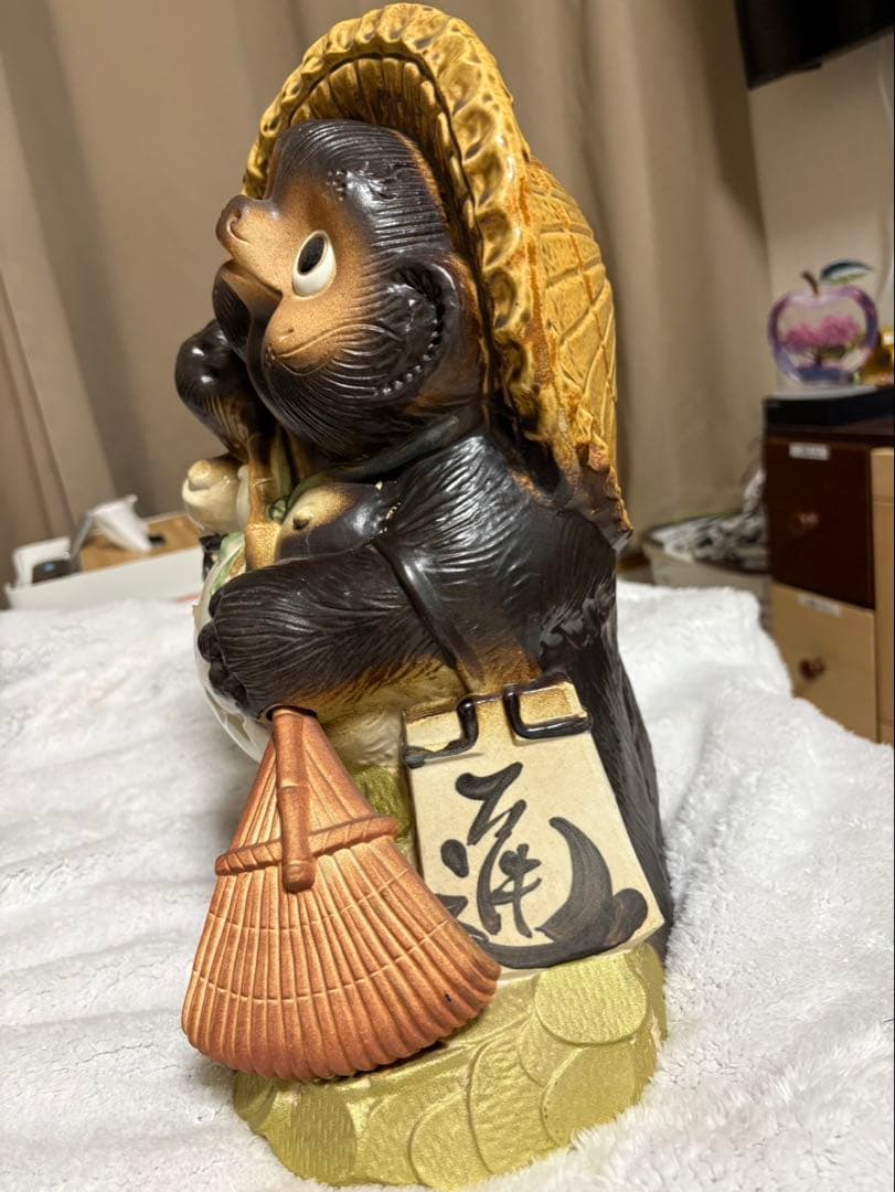 【縁起物】信楽焼 福熊手狸 35cm 意匠登録済 商売繁盛 開運 置物