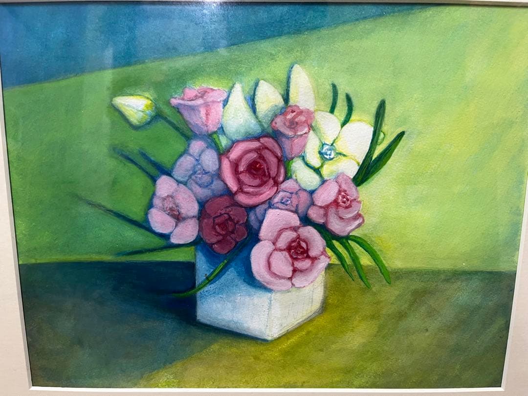花のアレンジメント 絵画 木製フレーム付き　タイコの作品一品物になります