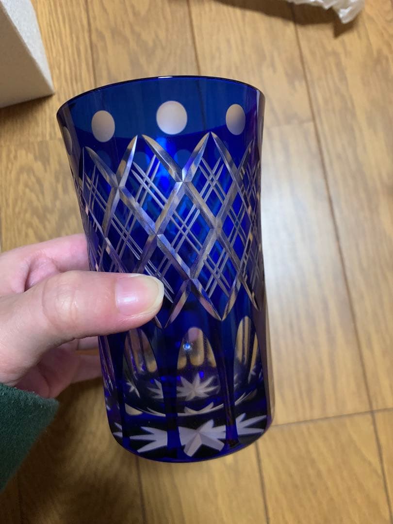 【新品・未使用】太武朗工房　江戸切子 赤青グラスセット