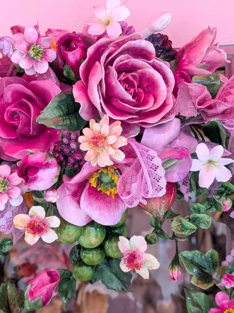 クレイフラワー❁薔薇のリース❁ハンドメイド