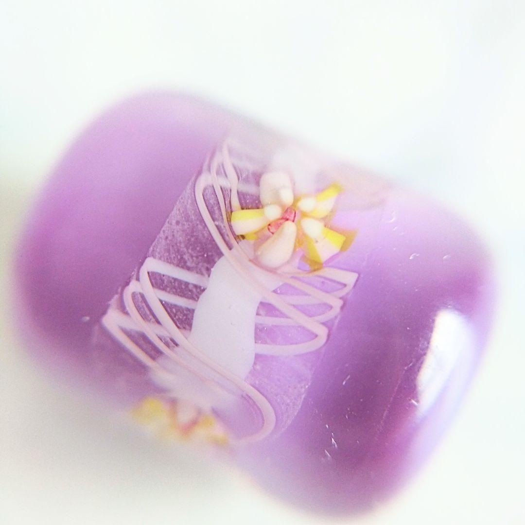 【とんぼ玉】 蜻蛉玉 ペンダントトップ 桜 花柄 花筏 紫 パープル