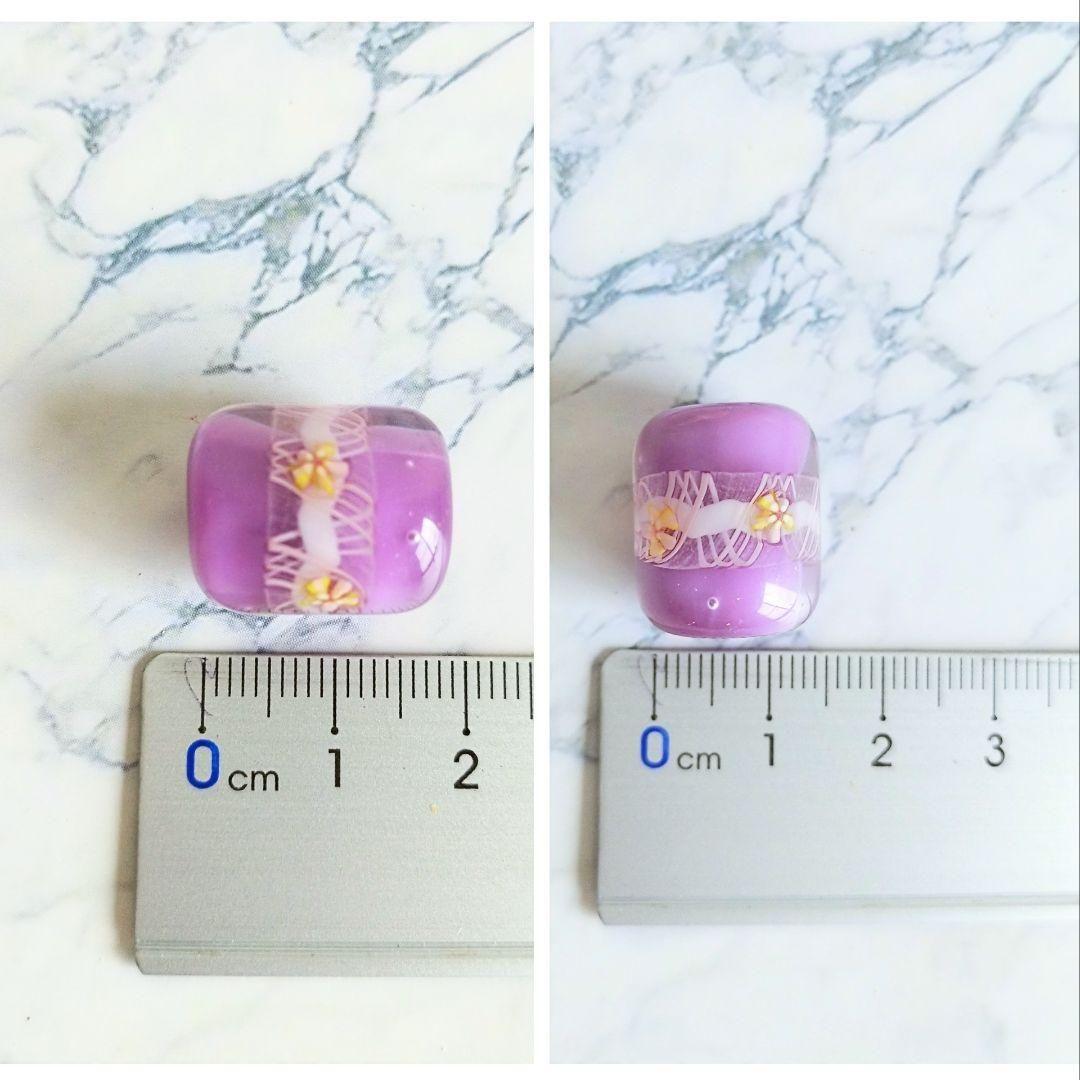 【とんぼ玉】 蜻蛉玉 ペンダントトップ 桜 花柄 花筏 紫 パープル