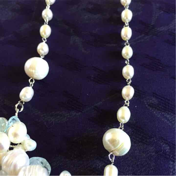 【ハンドメイド☆】ネックレス　淡水パール　アクアマリン　クオーツ