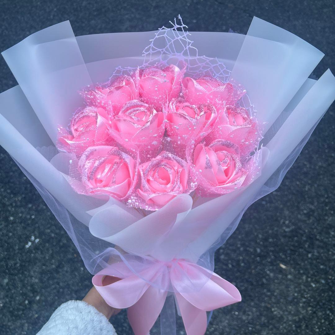 10本ラメ付きバラブーケリボンバラ枯れない薔薇 プレゼント お祝い好きな人へ