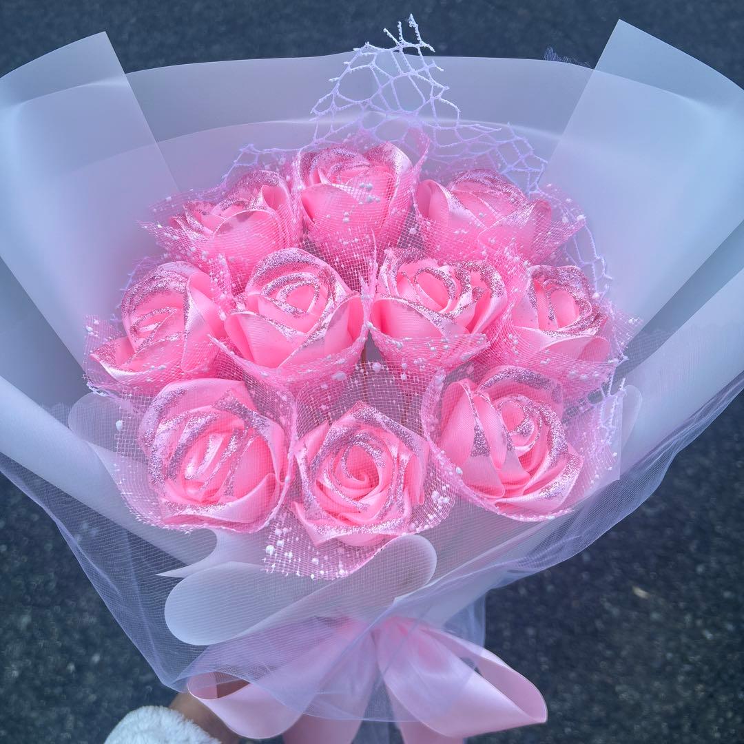 10本ラメ付きバラブーケリボンバラ枯れない薔薇 プレゼント お祝い好きな人へ