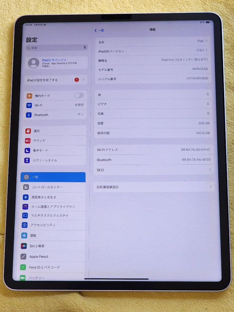 iPad Pro 12.9 第5世代 256GB Wi-Fi 充電器付 輝度ムラ