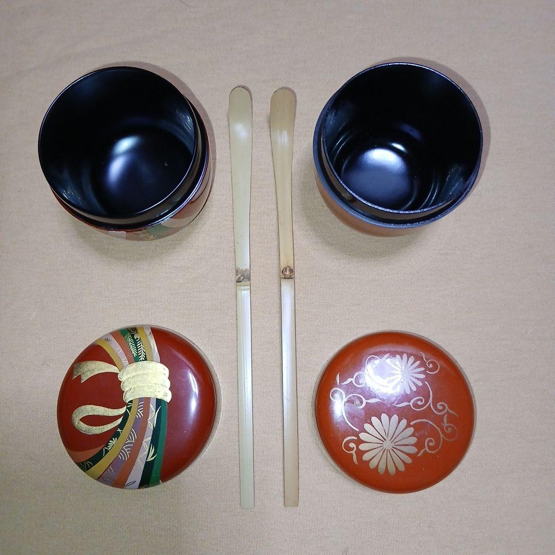 茶道具　短冊箱・抹茶篩・柄杓 各1、蓋置・茶筅直・茶杓・棗・抹茶碗 各2　セット