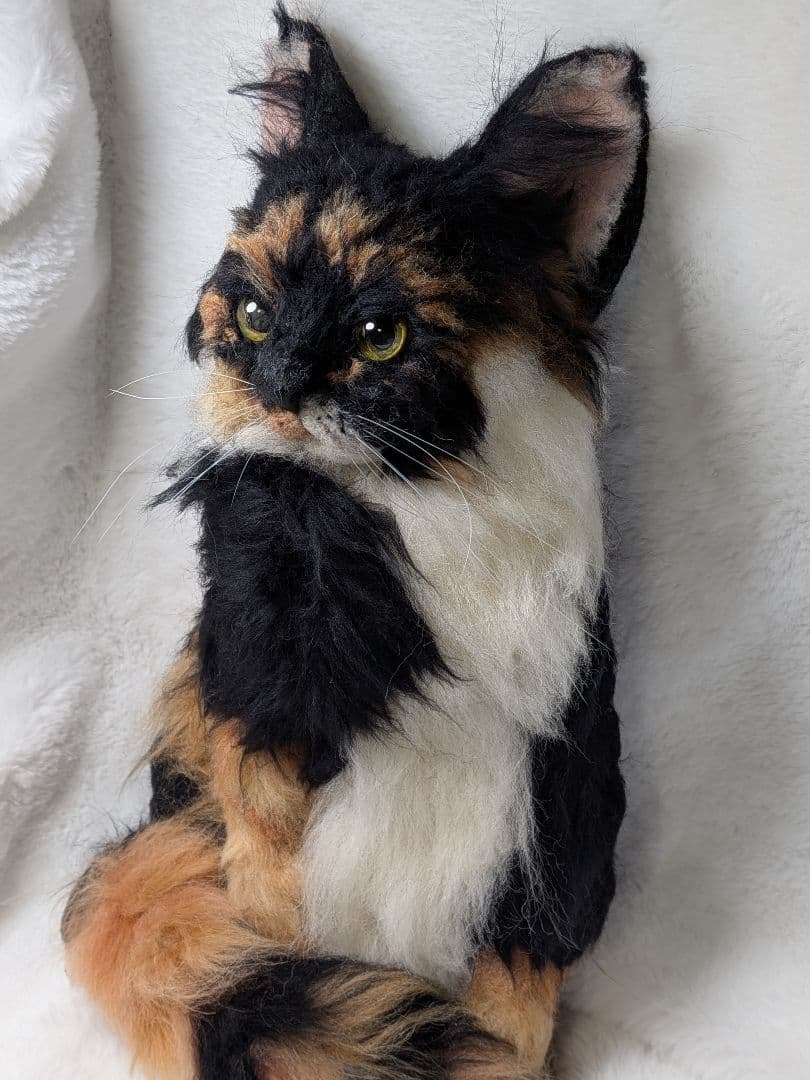 羊毛フェルト 長毛猫 置物 壁飾り