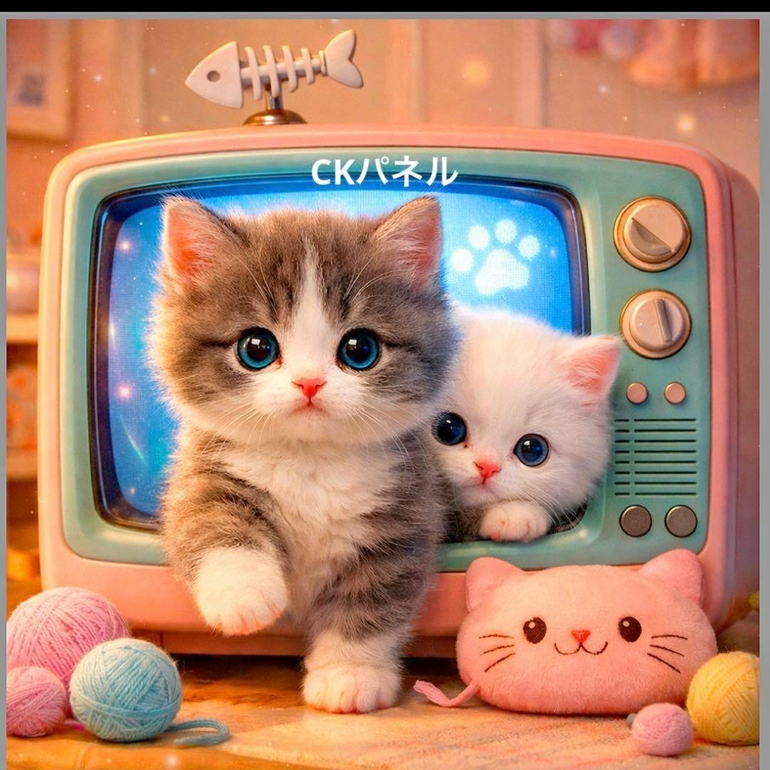 激レアテレビから飛び出すにゃんこパネル生地　ハンドメイド