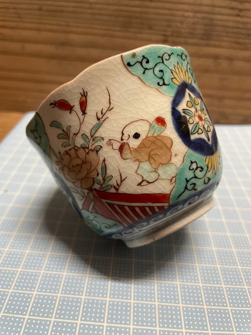 器【m1585 蕎麦猪口　向付　染付色絵　そば猪口　そばちょこ　成化年製　唐子】