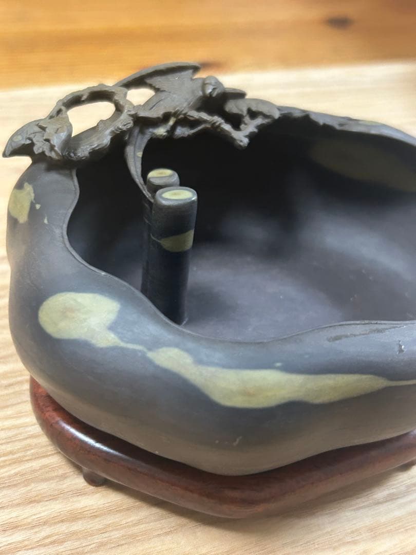 書道 硯 梅花坑水盂枝に鳥型　美術品　芸術家　骨董品　工芸品　最高級　逸品　中国