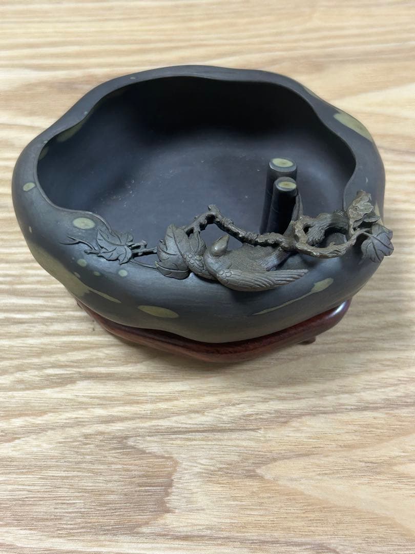 書道 硯 梅花坑水盂枝に鳥型　美術品　芸術家　骨董品　工芸品　最高級　逸品　中国