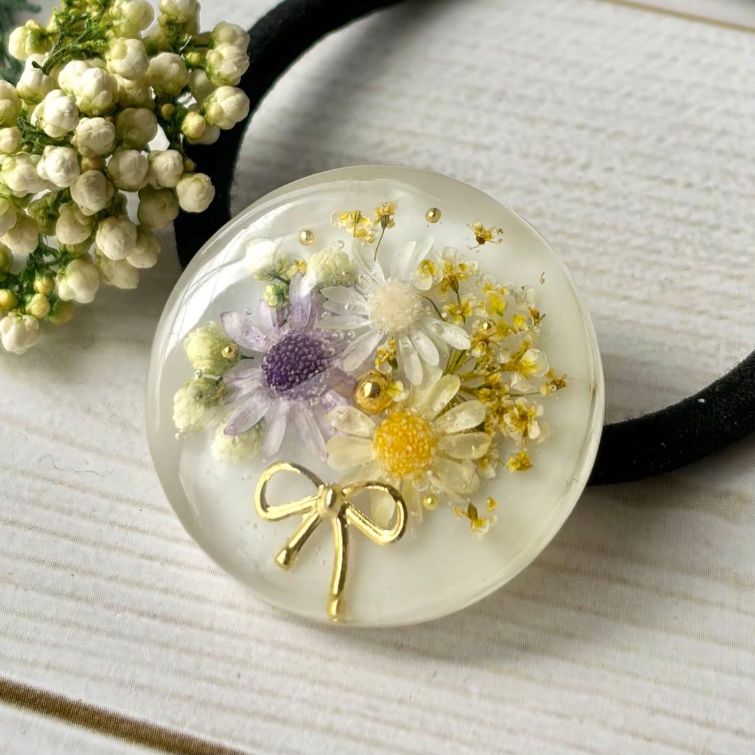 メル30077 ハンドメイド　レジン　花ヘアゴム