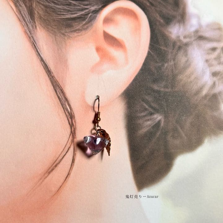鬼灯と猫面の和風ピアス イヤリング(蓄光と色変化)