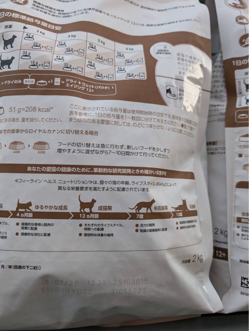 ロイヤルカナン12歳以上の高齢猫用2kg X 2袋