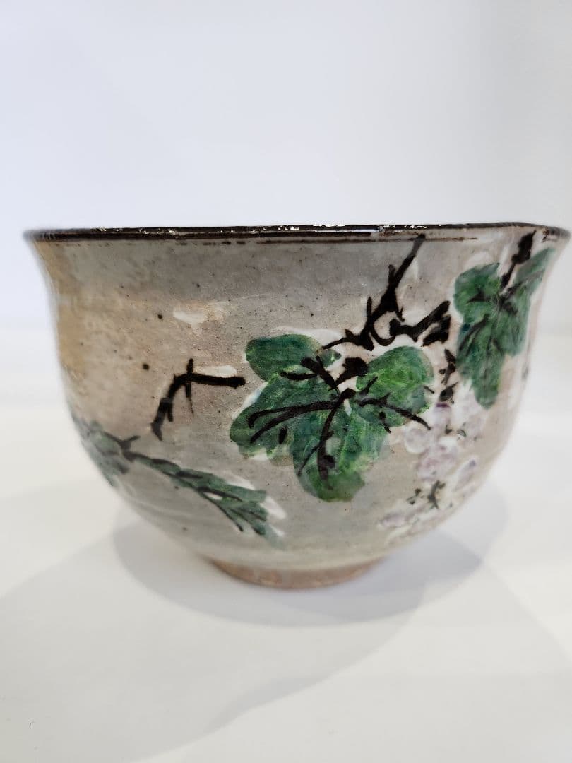 Y798-5 茶道具 暦手 浅見与し三造 ぶどう絵 抹茶碗 共箱 ま