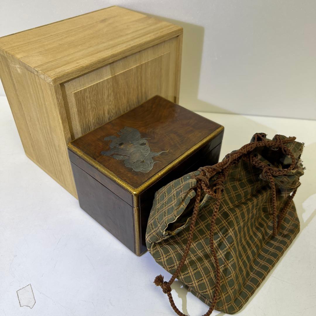 時代　極上獅子蒔絵　内梨地桑茶箱、茶器セット　東Y8-0303☆2Fトトヒ