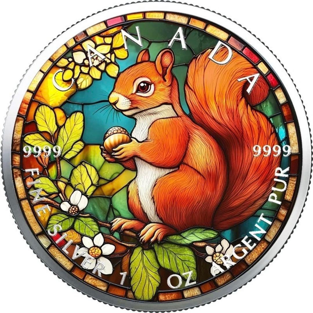 メイプルリーフ 銀貨 カラー ステンドグラス リス 1オンス 1oz 鑑賞ケース