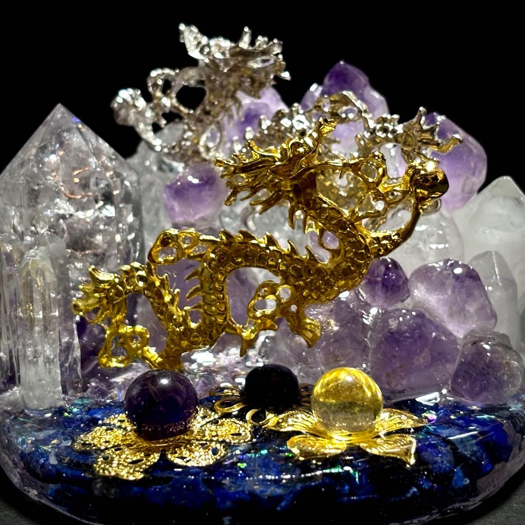 ✨龍の舞✨水中花✨オルゴナイト✨オブジェ✨ラピスラズリ✨アメジスト✨水晶✨