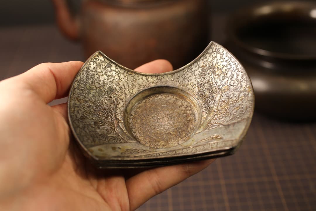 【即購入可】金属工芸品まとめて／慶鐘堂錫製茶入／昌晴正銅製建水／無銘銅製水次茶托