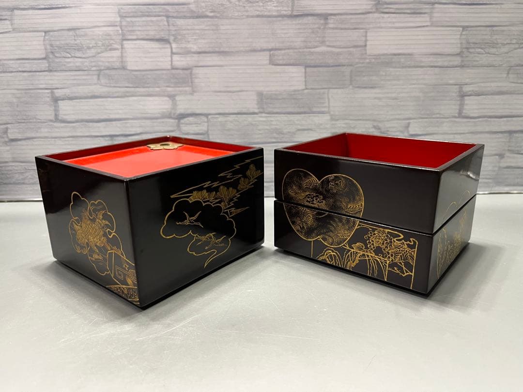 極上　時代　沈金蒔絵　花見弁当箱　重箱　木製