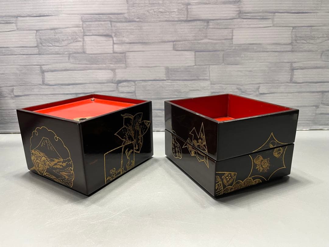 極上　時代　沈金蒔絵　花見弁当箱　重箱　木製