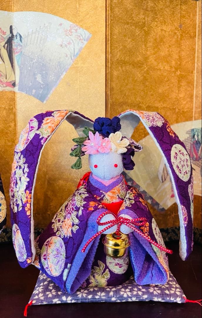 ねこのこになります！おばあちゃんのハンドメイド　着物うさぎ人形ペアセット
