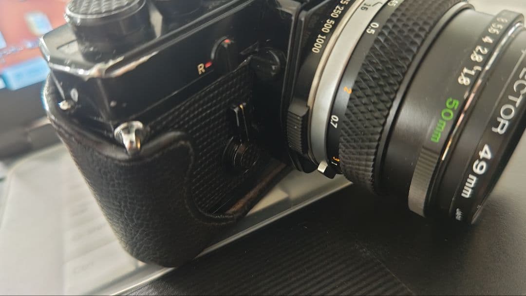 オリンパス OM-1プリズム、露出計OK 希少M-System銘50/1.8付き