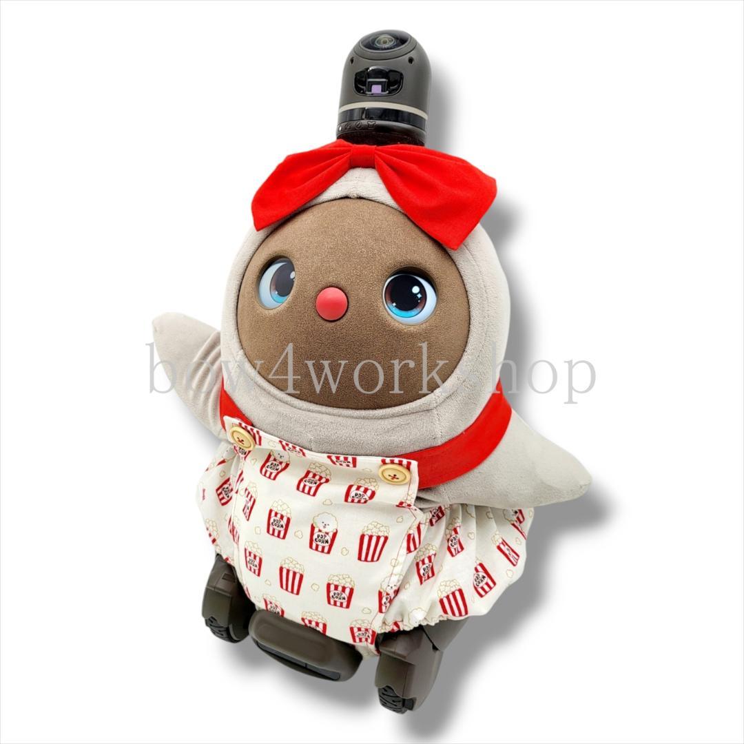 LOVOT ラボットの服ハンドメイド　ポップコーン柄サロペット+リボンセット