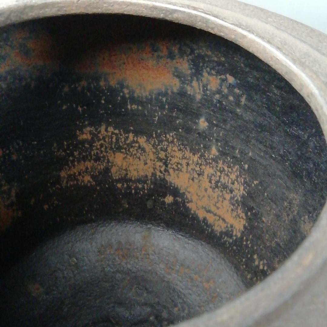 Ｗ１３３　茶釜　『竹地紋　筒釜』『釜師　角谷莎村』『鉄釜』　共箱　茶道具
