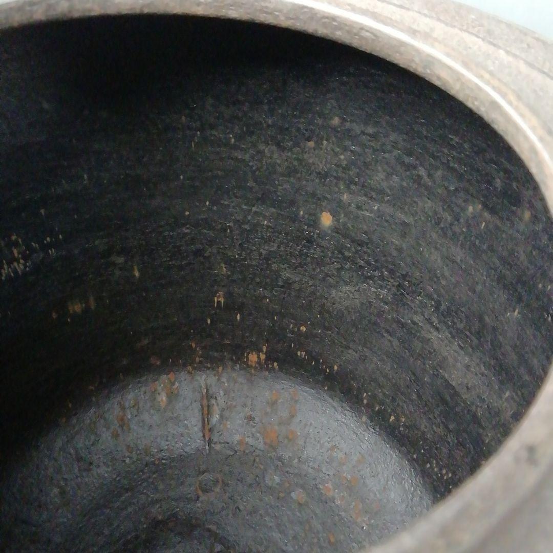 Ｗ１３３　茶釜　『竹地紋　筒釜』『釜師　角谷莎村』『鉄釜』　共箱　茶道具