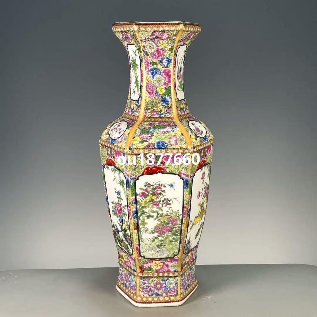景徳鎮 陶磁器 琺瑯彩六稜花鳥賞瓶 装飾品 現代工芸品 美術品 置物