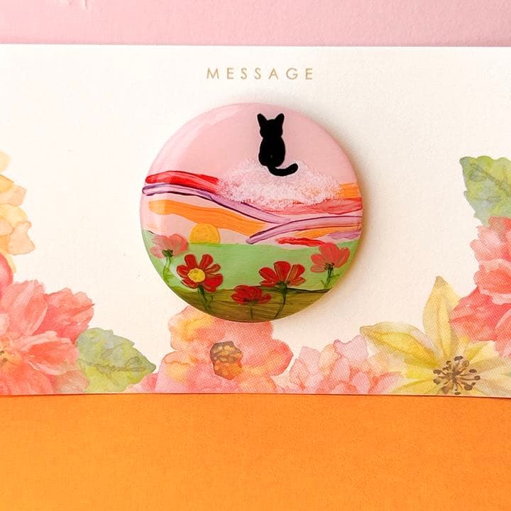 手書き　雲にのって①　ヘアゴム　ブローチ　レジン　猫