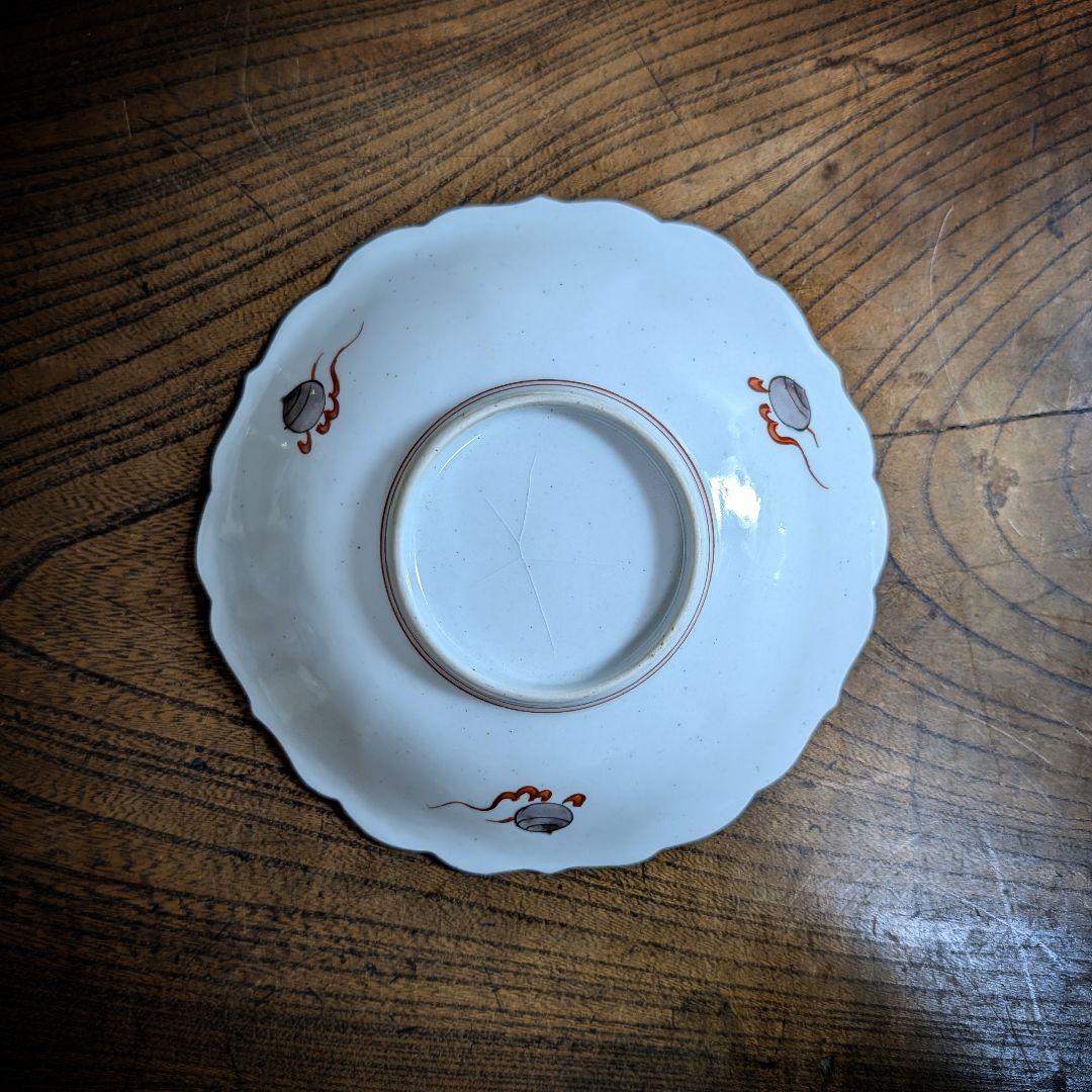 明治　九谷　陽刻金彩　輪花皿 寿老人　唐子図　鳳凰龍雲　稀少景色