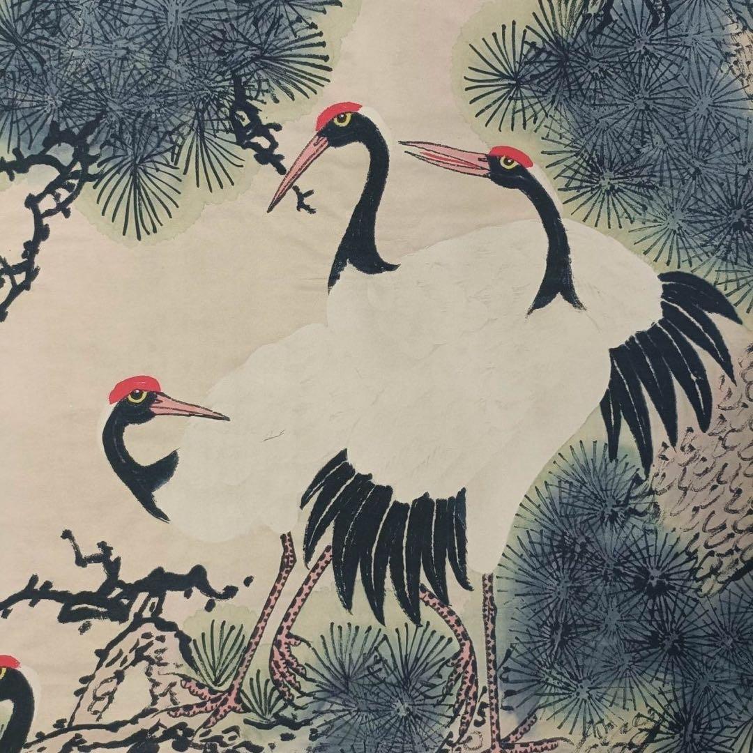 斉白石 松鶴延年図 花鳥画 三尺中堂 掛け軸 中国美術 縁起物