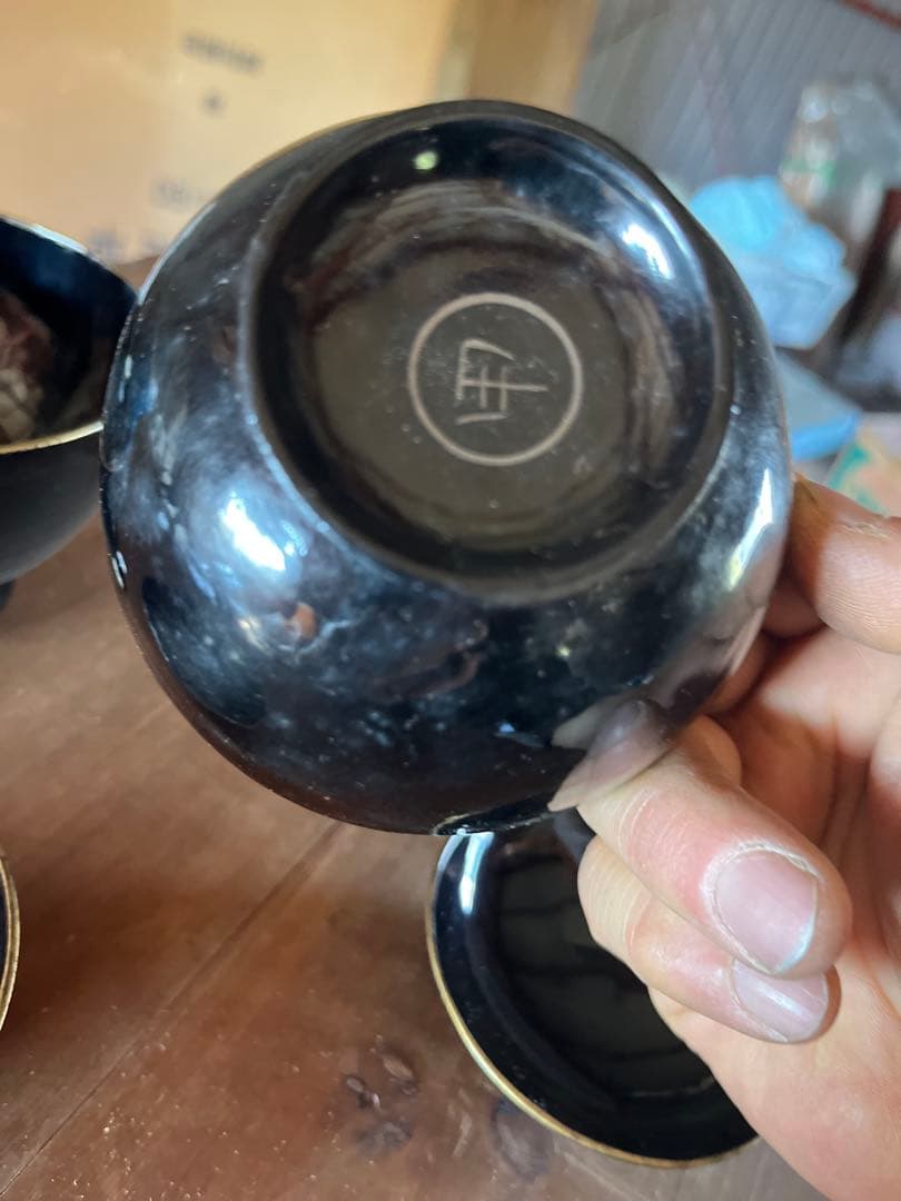漆器 黒本椀　金縁　4点セット