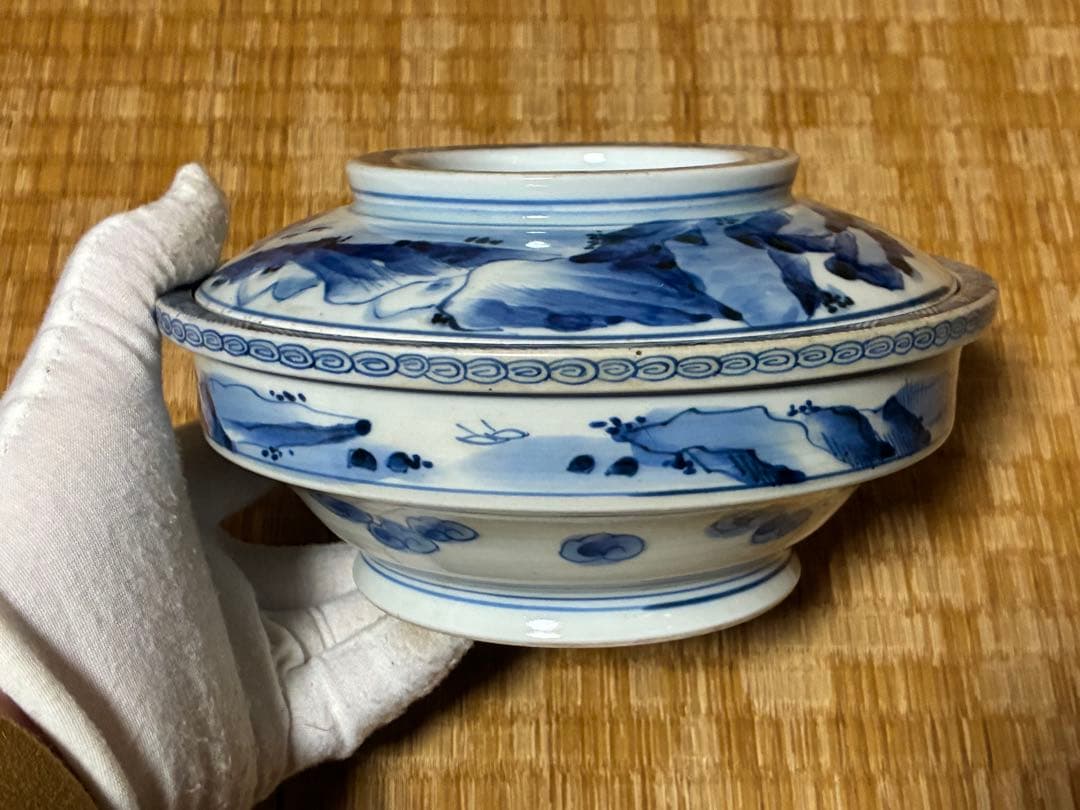 古伊万里 伊万里 染付 風景紋 蓋物 時代物