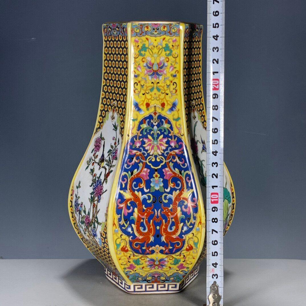 景徳鎮 彩蒔花花多稜花瓶 陶磁器 装飾品 現代工芸品 美術品 置物
