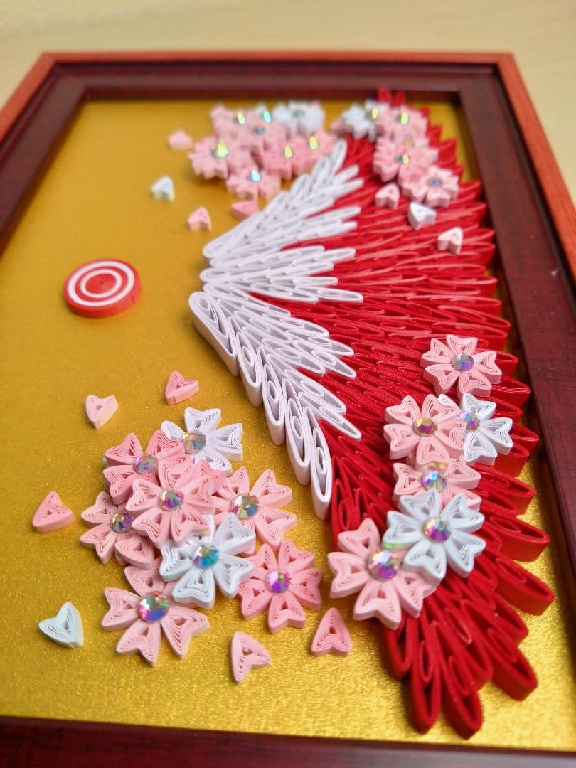富士山　赤富士　桜　ア―トフレ―ム　ペーパークイリング　ハンドメイド